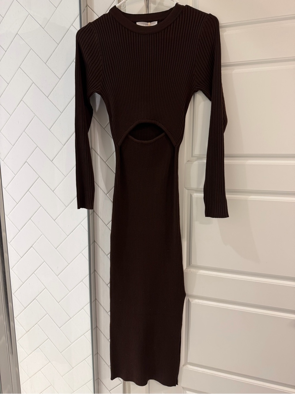 NWT Lucca Amelie Sweater Dress Brown Long Sleeve Fitted Dress with Cut Outs XS